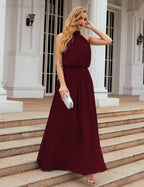 Numbersea  High Neck Chiffon Bridesmaid Dresses Long Evening Dresses Formal Evening Party Prom Gowns 28027