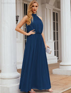 Numbersea  High Neck Chiffon Bridesmaid Dresses Long Evening Dresses Formal Evening Party Prom Gowns 28027