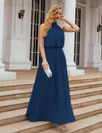Numbersea  High Neck Chiffon Bridesmaid Dresses Long Evening Dresses Formal Evening Party Prom Gowns 28027