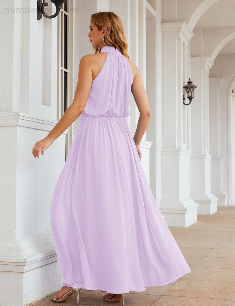 Numbersea  High Neck Chiffon Bridesmaid Dresses Long Evening Dresses Formal Evening Party Prom Gowns 28027
