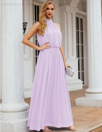 Numbersea  High Neck Chiffon Bridesmaid Dresses Long Evening Dresses Formal Evening Party Prom Gowns 28027