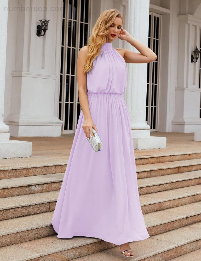 Numbersea  High Neck Chiffon Bridesmaid Dresses Long Evening Dresses Formal Evening Party Prom Gowns 28027