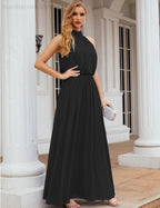 Numbersea  High Neck Chiffon Bridesmaid Dresses Long Evening Dresses Formal Evening Party Prom Gowns 28027