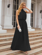 Numbersea  High Neck Chiffon Bridesmaid Dresses Long Evening Dresses Formal Evening Party Prom Gowns 28027