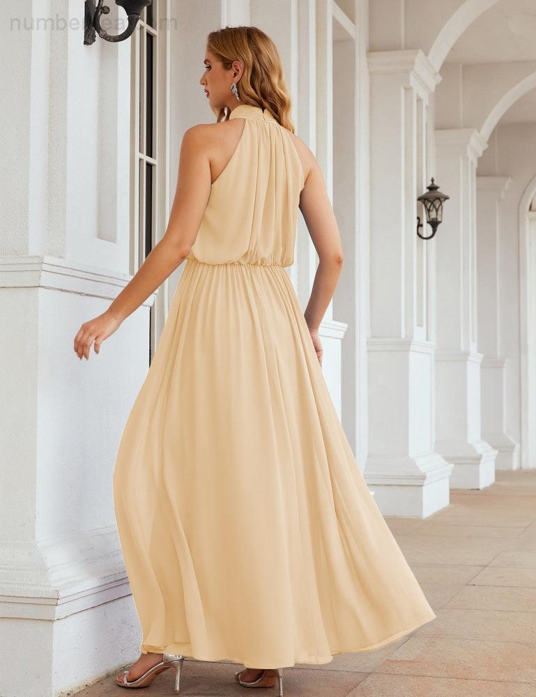 Numbersea  High Neck Chiffon Bridesmaid Dresses Long Evening Dresses Formal Evening Party Prom Gowns 28027