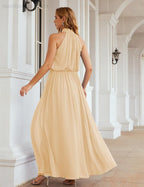 Numbersea  High Neck Chiffon Bridesmaid Dresses Long Evening Dresses Formal Evening Party Prom Gowns 28027