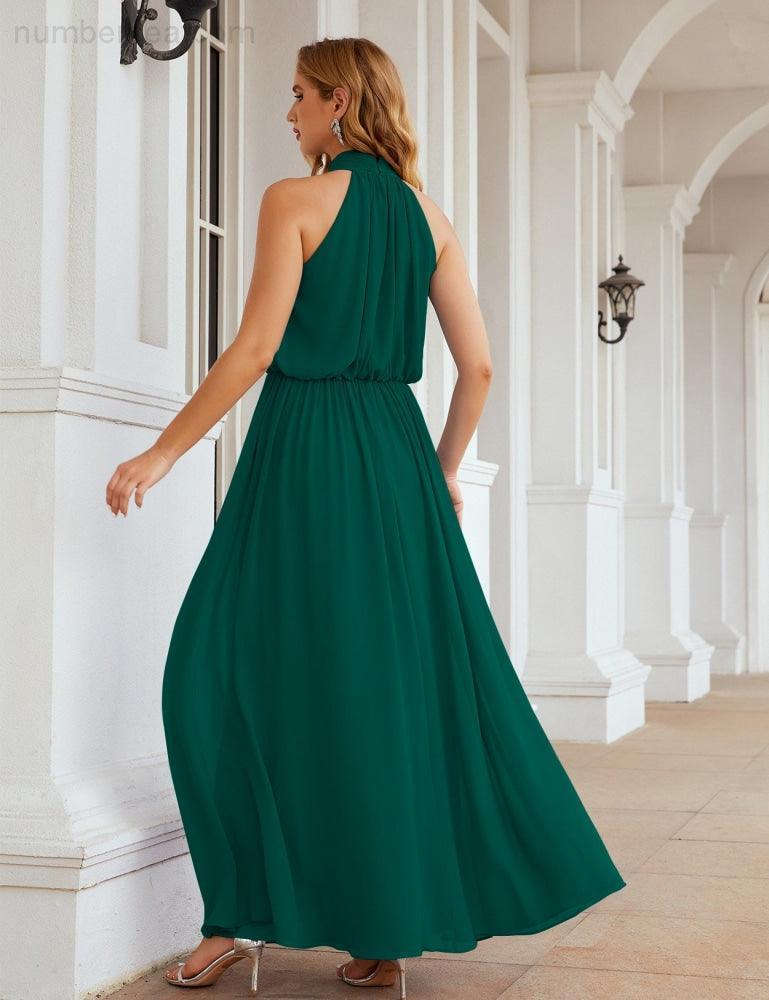Numbersea  High Neck Chiffon Bridesmaid Dresses Long Evening Dresses Formal Evening Party Prom Gowns 28027