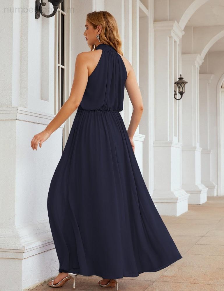 Numbersea  High Neck Chiffon Bridesmaid Dresses Long Evening Dresses Formal Evening Party Prom Gowns 28027