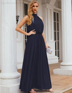 Numbersea  High Neck Chiffon Bridesmaid Dresses Long Evening Dresses Formal Evening Party Prom Gowns 28027