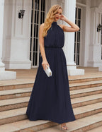 Numbersea  High Neck Chiffon Bridesmaid Dresses Long Evening Dresses Formal Evening Party Prom Gowns 28027