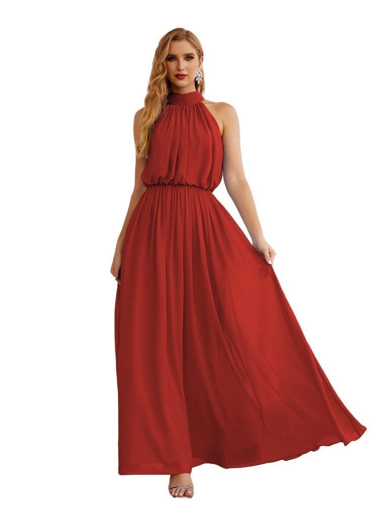 Numbersea  High Neck Chiffon Bridesmaid Dresses Long Evening Dresses Formal Evening Party Prom Gowns 28027