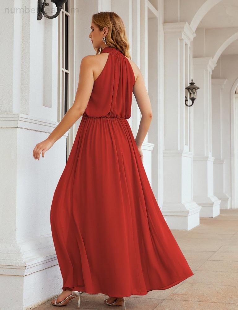 Numbersea  High Neck Chiffon Bridesmaid Dresses Long Evening Dresses Formal Evening Party Prom Gowns 28027