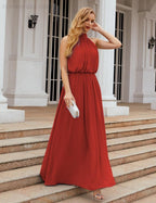 Numbersea  High Neck Chiffon Bridesmaid Dresses Long Evening Dresses Formal Evening Party Prom Gowns 28027