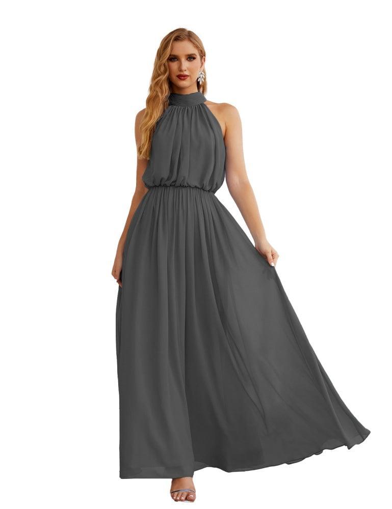 Numbersea  High Neck Chiffon Bridesmaid Dresses Long Evening Dresses Formal Evening Party Prom Gowns 28027