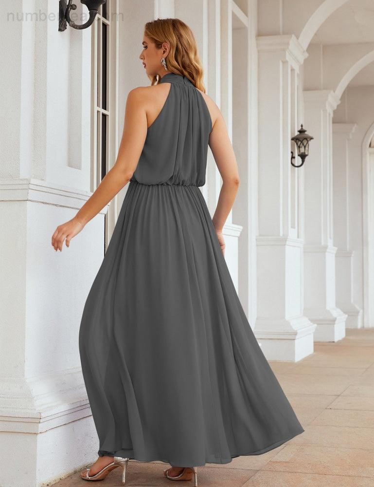 Numbersea  High Neck Chiffon Bridesmaid Dresses Long Evening Dresses Formal Evening Party Prom Gowns 28027