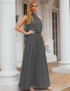 Numbersea  High Neck Chiffon Bridesmaid Dresses Long Evening Dresses Formal Evening Party Prom Gowns 28027