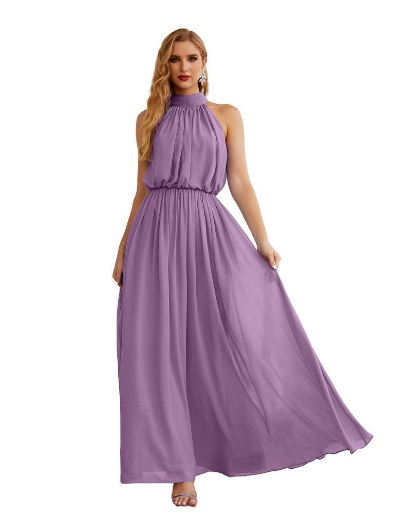Numbersea  High Neck Chiffon Bridesmaid Dresses Long Evening Dresses Formal Evening Party Prom Gowns 28027