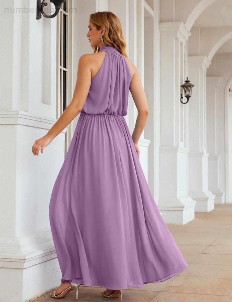 Numbersea  High Neck Chiffon Bridesmaid Dresses Long Evening Dresses Formal Evening Party Prom Gowns 28027