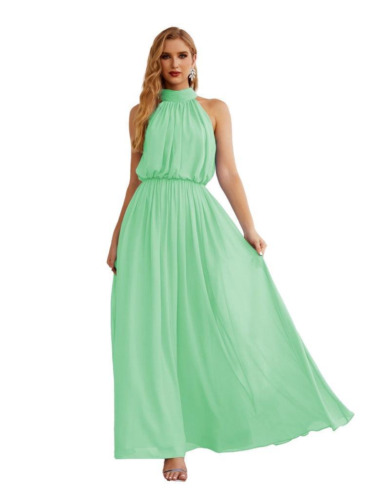 Numbersea  High Neck Chiffon Bridesmaid Dresses Long Evening Dresses Formal Evening Party Prom Gowns 28027