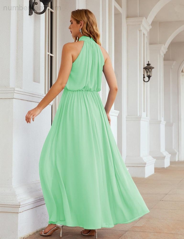 Numbersea  High Neck Chiffon Bridesmaid Dresses Long Evening Dresses Formal Evening Party Prom Gowns 28027