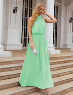 Numbersea  High Neck Chiffon Bridesmaid Dresses Long Evening Dresses Formal Evening Party Prom Gowns 28027