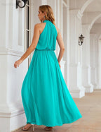 Numbersea  High Neck Chiffon Bridesmaid Dresses Long Evening Dresses Formal Evening Party Prom Gowns 28027