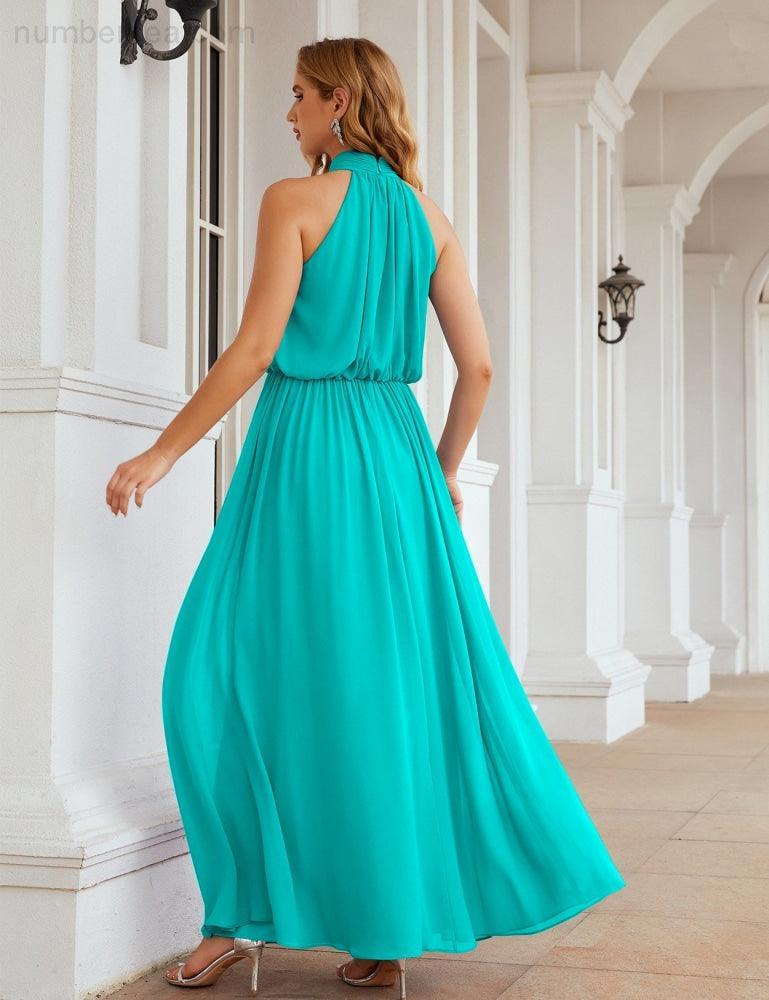 Numbersea  High Neck Chiffon Bridesmaid Dresses Long Evening Dresses Formal Evening Party Prom Gowns 28027