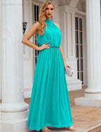 Numbersea  High Neck Chiffon Bridesmaid Dresses Long Evening Dresses Formal Evening Party Prom Gowns 28027