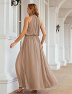 Numbersea  High Neck Chiffon Bridesmaid Dresses Long Evening Dresses Formal Evening Party Prom Gowns 28027