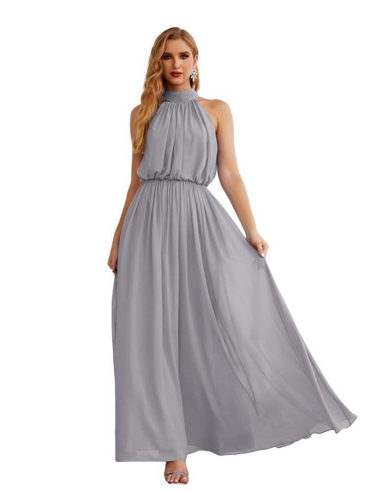 Numbersea  High Neck Chiffon Bridesmaid Dresses Long Evening Dresses Formal Evening Party Prom Gowns 28027