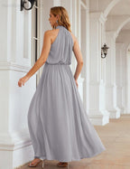 Numbersea  High Neck Chiffon Bridesmaid Dresses Long Evening Dresses Formal Evening Party Prom Gowns 28027
