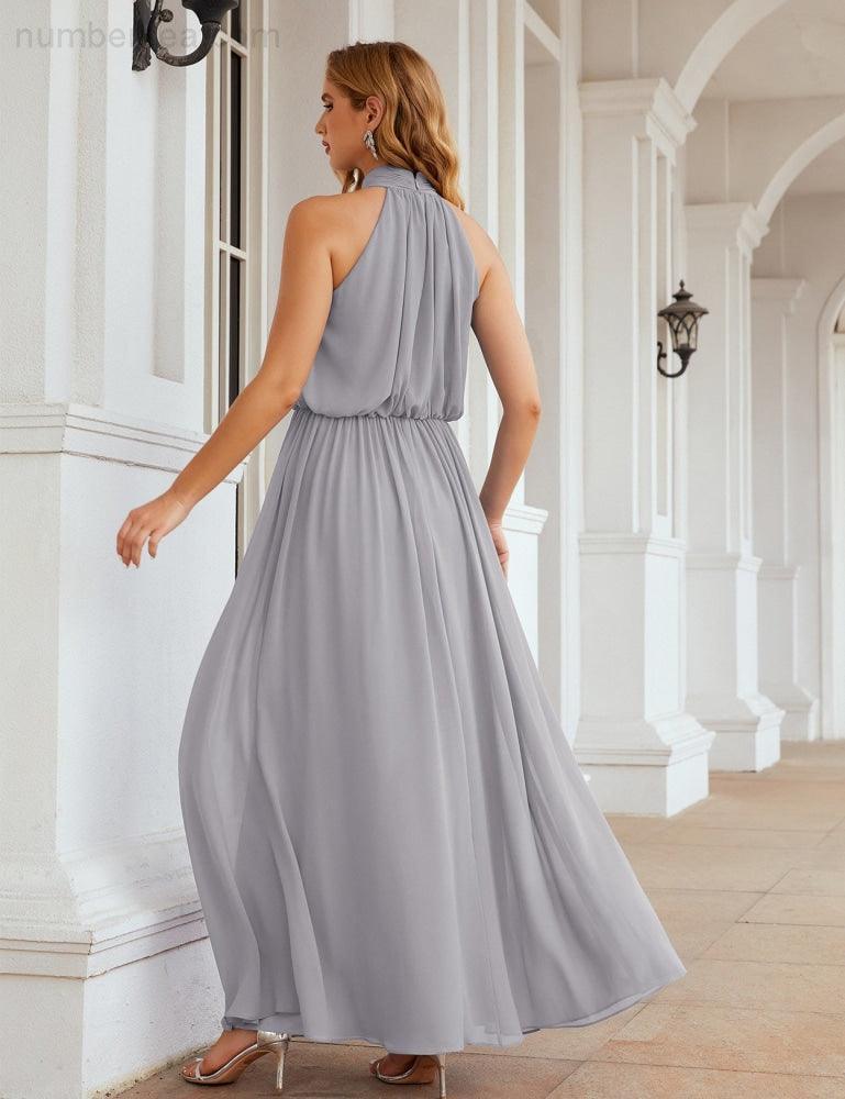 Numbersea  High Neck Chiffon Bridesmaid Dresses Long Evening Dresses Formal Evening Party Prom Gowns 28027