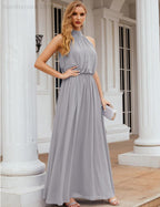 Numbersea  High Neck Chiffon Bridesmaid Dresses Long Evening Dresses Formal Evening Party Prom Gowns 28027