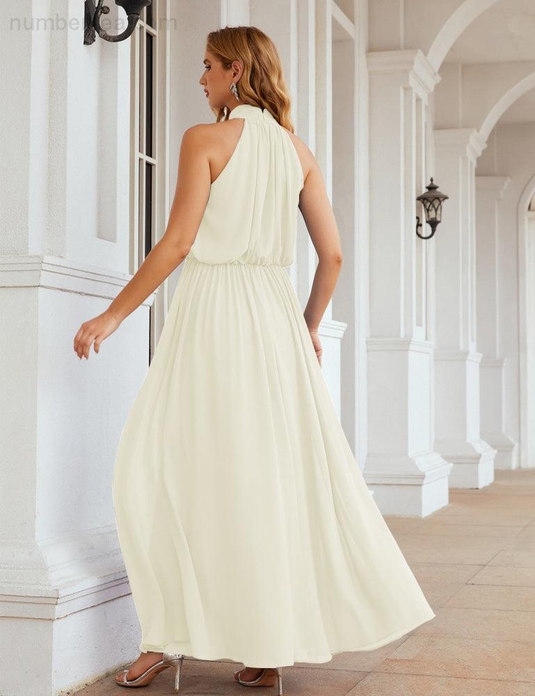 Numbersea  High Neck Chiffon Bridesmaid Dresses Long Evening Dresses Formal Evening Party Prom Gowns 28027