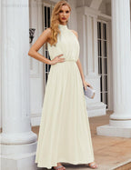Numbersea  High Neck Chiffon Bridesmaid Dresses Long Evening Dresses Formal Evening Party Prom Gowns 28027