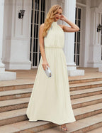 Numbersea  High Neck Chiffon Bridesmaid Dresses Long Evening Dresses Formal Evening Party Prom Gowns 28027