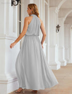 Numbersea  High Neck Chiffon Bridesmaid Dresses Long Evening Dresses Formal Evening Party Prom Gowns 28027