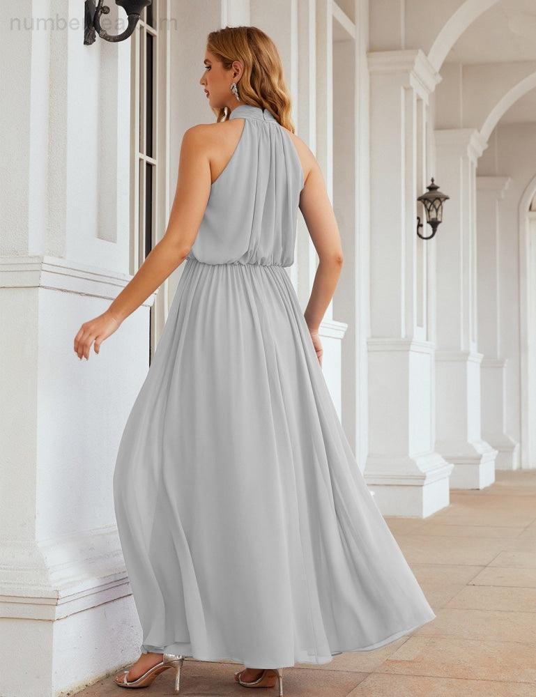 Numbersea  High Neck Chiffon Bridesmaid Dresses Long Evening Dresses Formal Evening Party Prom Gowns 28027
