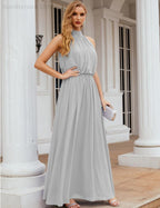 Numbersea  High Neck Chiffon Bridesmaid Dresses Long Evening Dresses Formal Evening Party Prom Gowns 28027