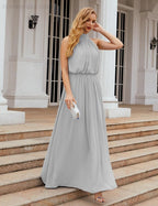 Numbersea  High Neck Chiffon Bridesmaid Dresses Long Evening Dresses Formal Evening Party Prom Gowns 28027