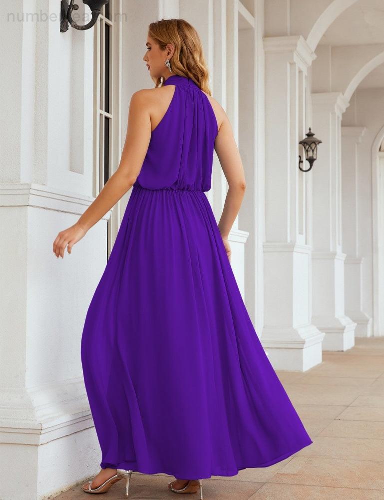 Numbersea  High Neck Chiffon Bridesmaid Dresses Long Evening Dresses Formal Evening Party Prom Gowns 28027