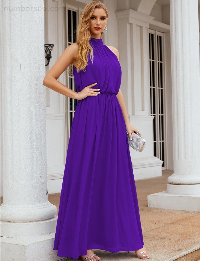 Numbersea  High Neck Chiffon Bridesmaid Dresses Long Evening Dresses Formal Evening Party Prom Gowns 28027