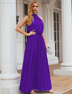 Numbersea  High Neck Chiffon Bridesmaid Dresses Long Evening Dresses Formal Evening Party Prom Gowns 28027