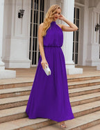 Numbersea  High Neck Chiffon Bridesmaid Dresses Long Evening Dresses Formal Evening Party Prom Gowns 28027
