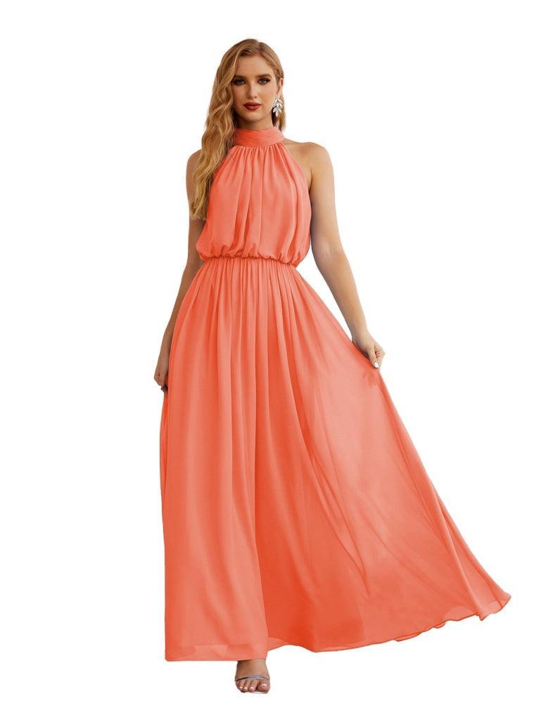 Numbersea  High Neck Chiffon Bridesmaid Dresses Long Evening Dresses Formal Evening Party Prom Gowns 28027