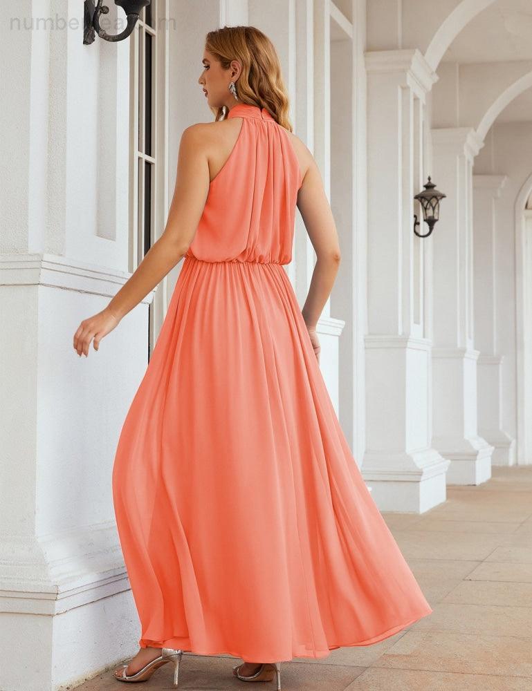 Numbersea  High Neck Chiffon Bridesmaid Dresses Long Evening Dresses Formal Evening Party Prom Gowns 28027