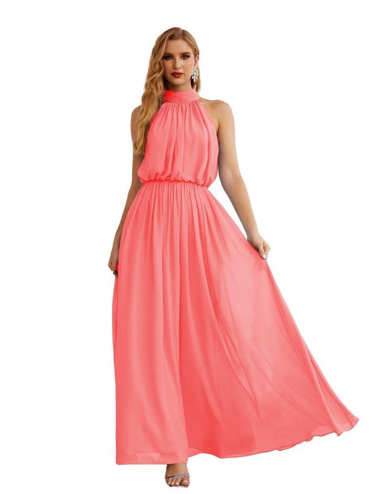 Numbersea  High Neck Chiffon Bridesmaid Dresses Long Evening Dresses Formal Evening Party Prom Gowns 28027