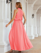 Numbersea  High Neck Chiffon Bridesmaid Dresses Long Evening Dresses Formal Evening Party Prom Gowns 28027