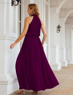 Numbersea  High Neck Chiffon Bridesmaid Dresses Long Evening Dresses Formal Evening Party Prom Gowns 28027