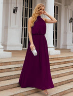 Numbersea  High Neck Chiffon Bridesmaid Dresses Long Evening Dresses Formal Evening Party Prom Gowns 28027
